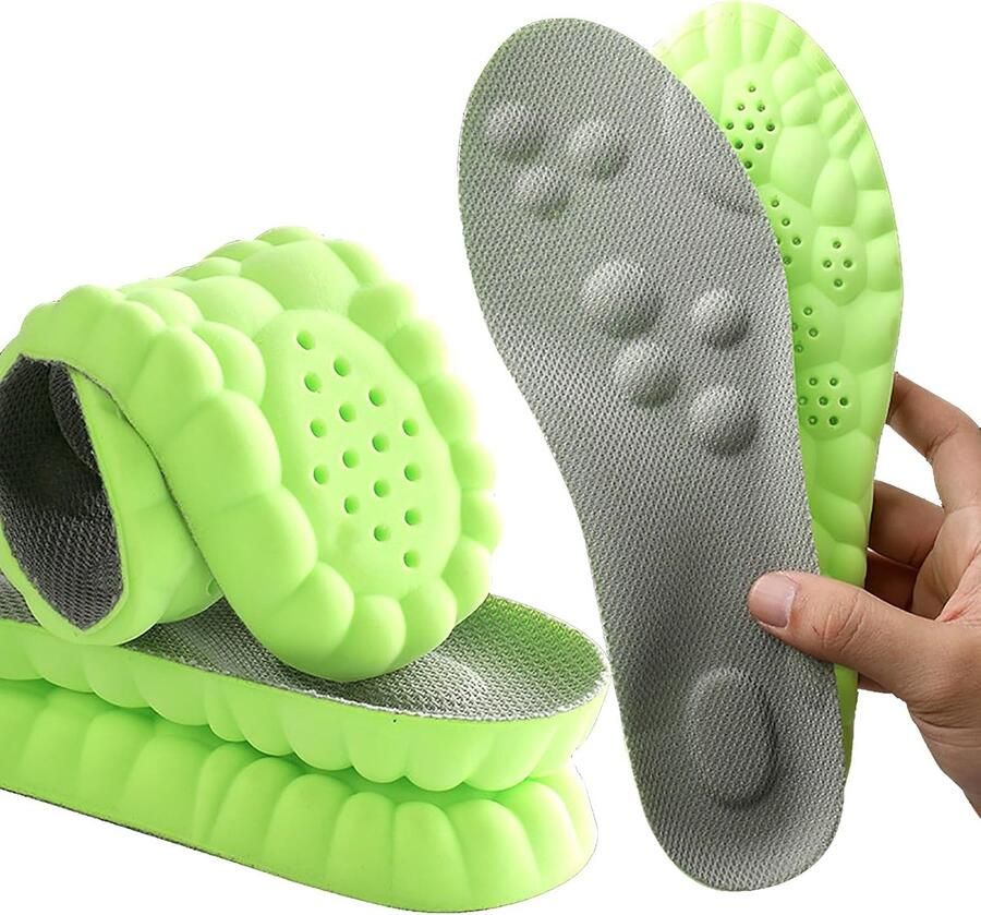 Inlegzolen met voetboogondersteuning voor en comfortabele massage inlegzolen vervangende schoeninzetstukken voor sneakers sportschoenen werklaarzen (Groen 39.5 40EU)