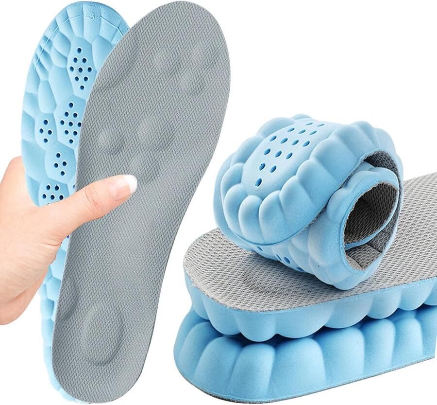 Inlegzolen met voetboogondersteuning voor en comfortabele massage inlegzolen vervangende schoeninzetstukken voor sneakers sportschoenen werklaarzen (Blauw 40.5 41EU)