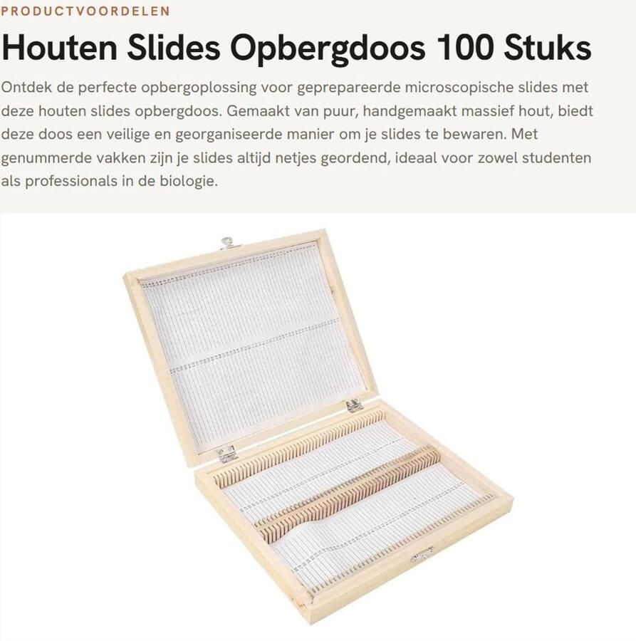 Dailygoods- Biologie Dia Houten Opbergdoos 100 Stuks Genummerde Slots Compact Handgemaakt Milieuvriendelijk 22 8 × 18 8 × Objectglaasjes