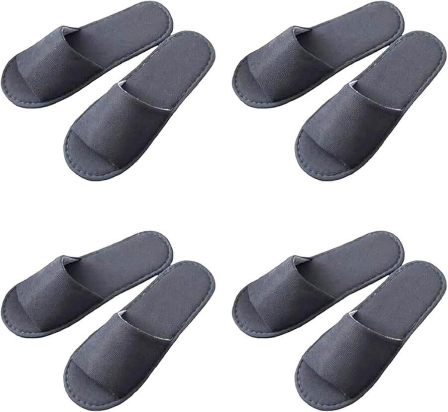 Inovra- Hotelslippers set van 4 paar Wegwerp pantoffels Grijs Zenmai-stof EVA zool Lichtgewicht en comfortabel