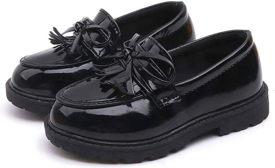 Inovra- Loafers Meisjes Slip On Lederen Kwastje Strik Casual Gekleed Ronde Neus Schoolschoenen Balletschoenen