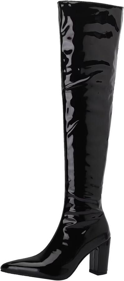 Inovra- Overknee-laarzen met blokhak Laarzen dames Winterlaarzen Lange schacht Lak Comfortabele pasvorm