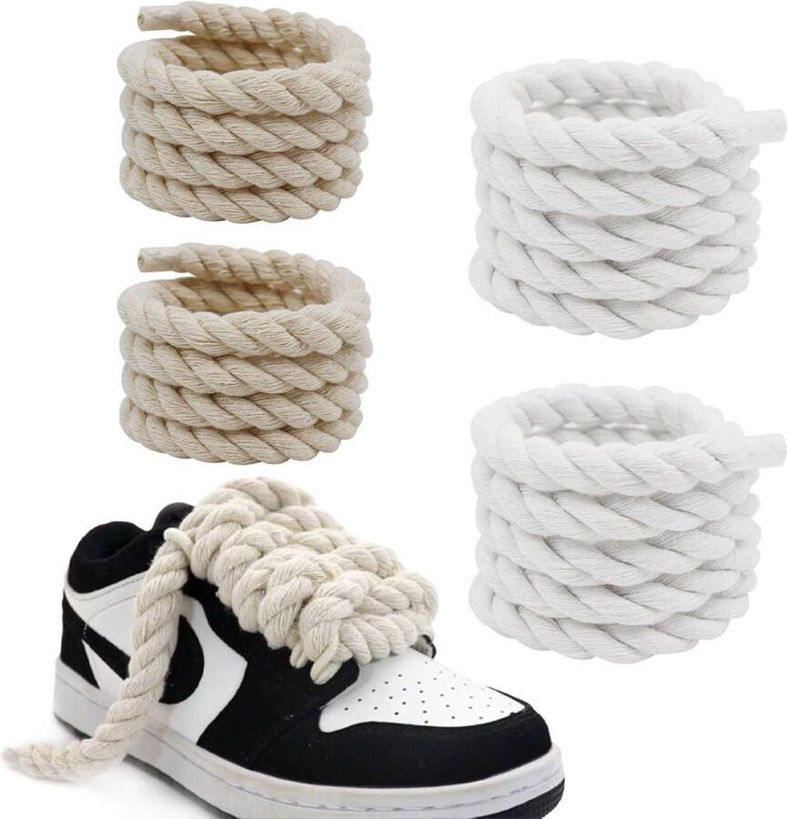 Inovra Plus Dikke Veters voor Sneakers en Sportschoenen Wit & Beige 2 Paar. Perfect voor Air Force 1 en Campus Snakers. Eenvoudig te vervangen