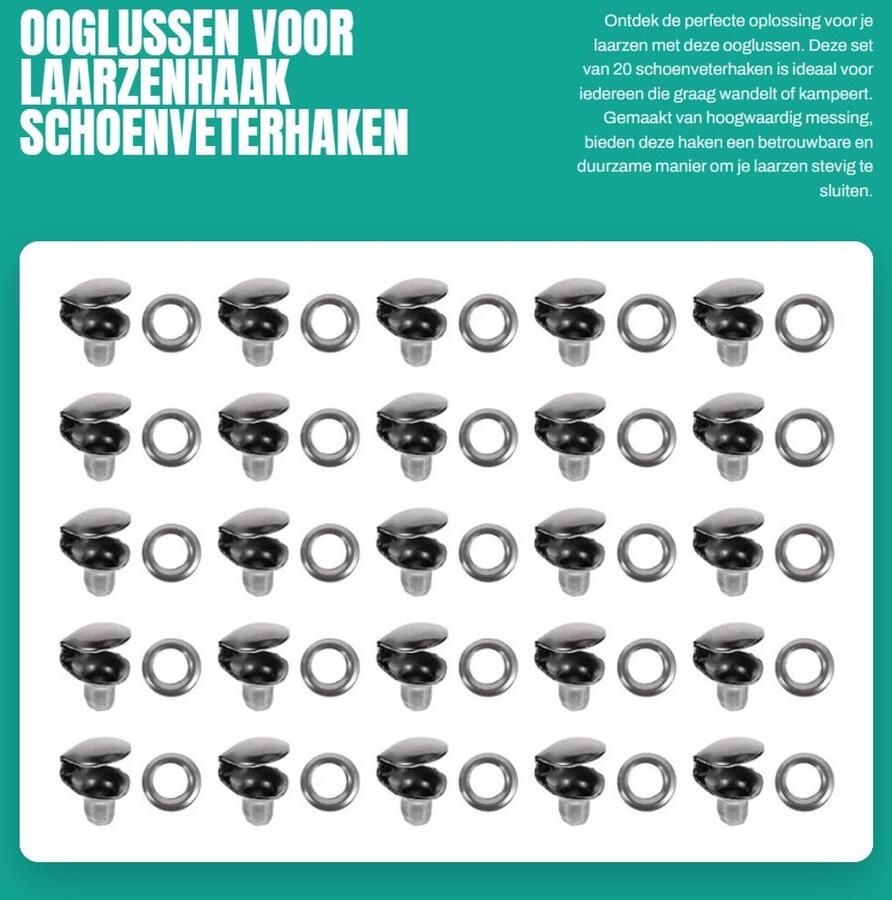 Dailygoods- Schoenveterhaken 20 stuks Ooglussen Sluitring Veterlussen Messing Voor laarzen kamp wandelen Veterhaken