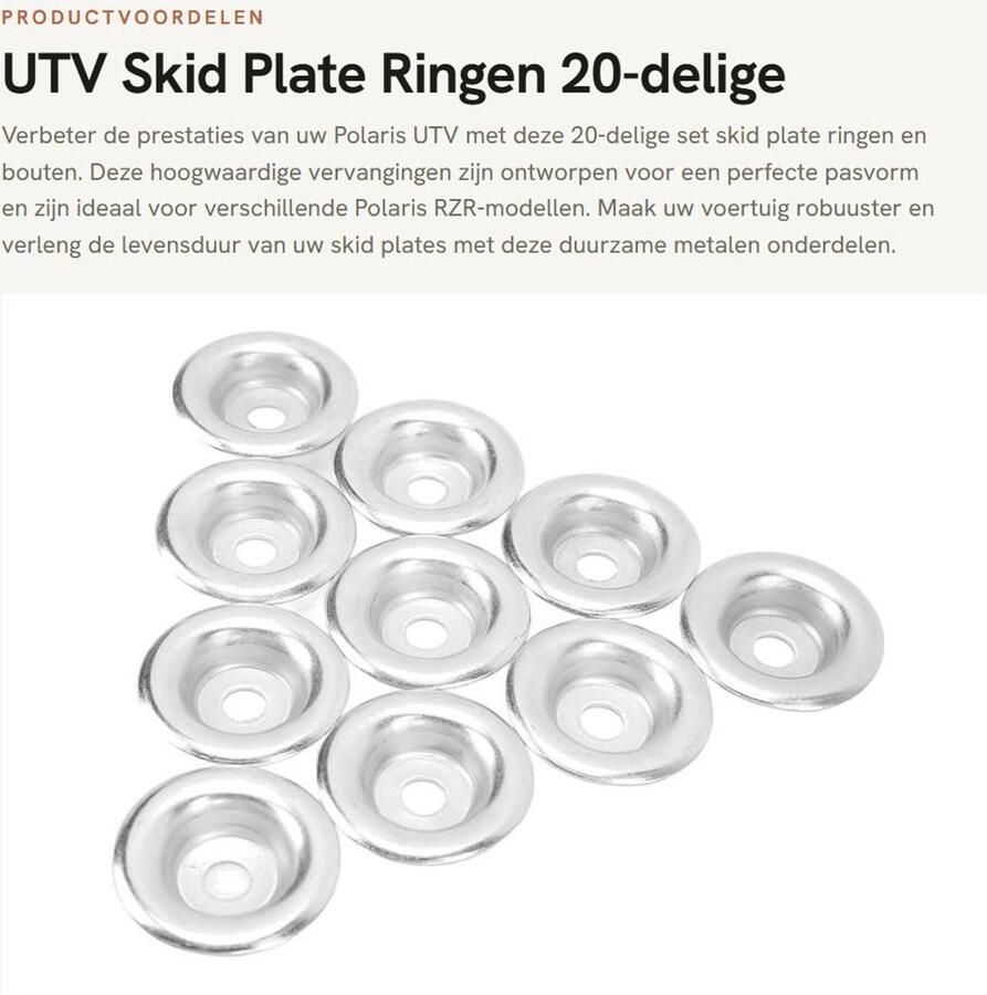 Dailygoods- Skid Plate Set 20 Stuks Vervangingsringen Bouten Geschikt voor Polaris RZR 570 800 900 Robuust Metaal OE Nummer 7556065 Onderstelbevestiging