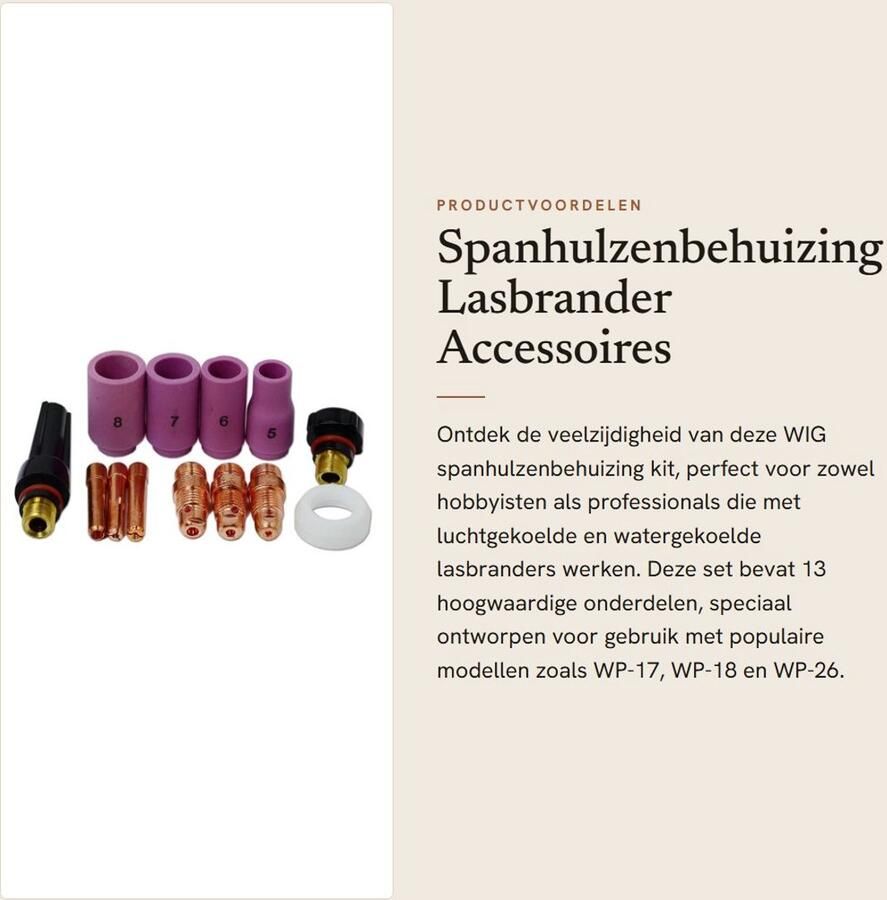 Inovra- Spanhulzenbehuizing Kit 13 Stuks WIG Gassproeiers Luchtgekoelde Branders Watergekoelde Branders Keramiek Geschikt voor Lincoln Miller Weldcraft Lasbrander