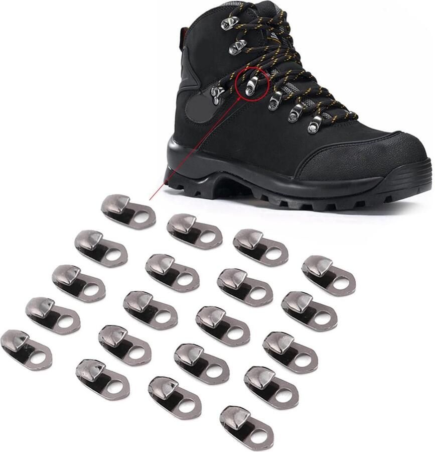 Dailygoody Kanten fittingen 20 stuks laars veterhaken Metalen reparatie kit Geschikt voor wandelschoenen Ideaal voor outdoor gebruik