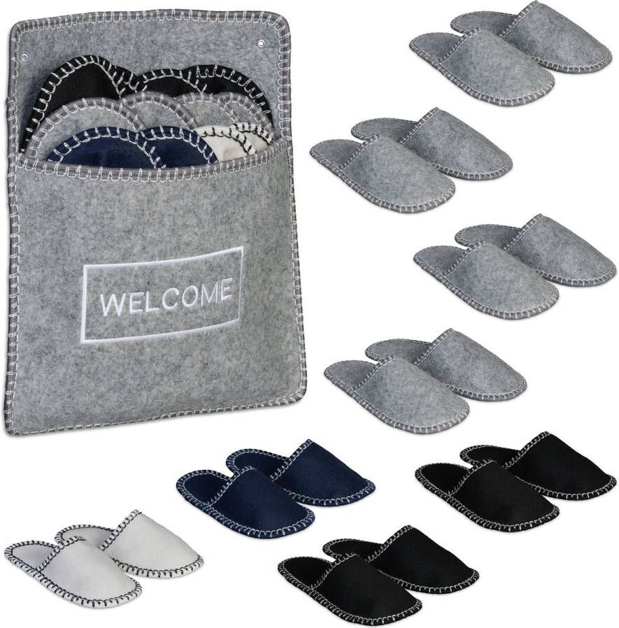 Instap pantoffels 6 paar 45 antislip vilt