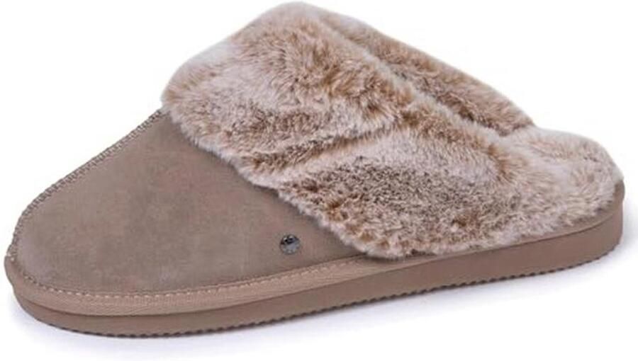 Isotoner Women's Leather and Faux Fur Trim Slippers
