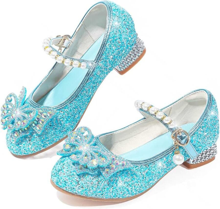 Jane Prinsessenschoenen voor meisjes ballerina's met hak glitterschoenen avondschoenen kinderen cosplay schoenen feesten bruiloften schoolschoenen blauw