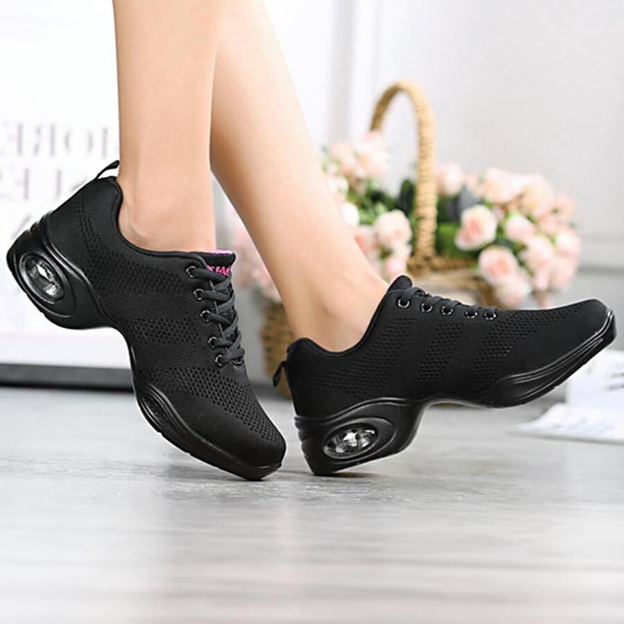 Jazz Dansschoenen voor Dames Comfortabele Dans Trainers met Split Sole Schokabsorberend en Slijtvast voor Jazz en Street Dance Zwart