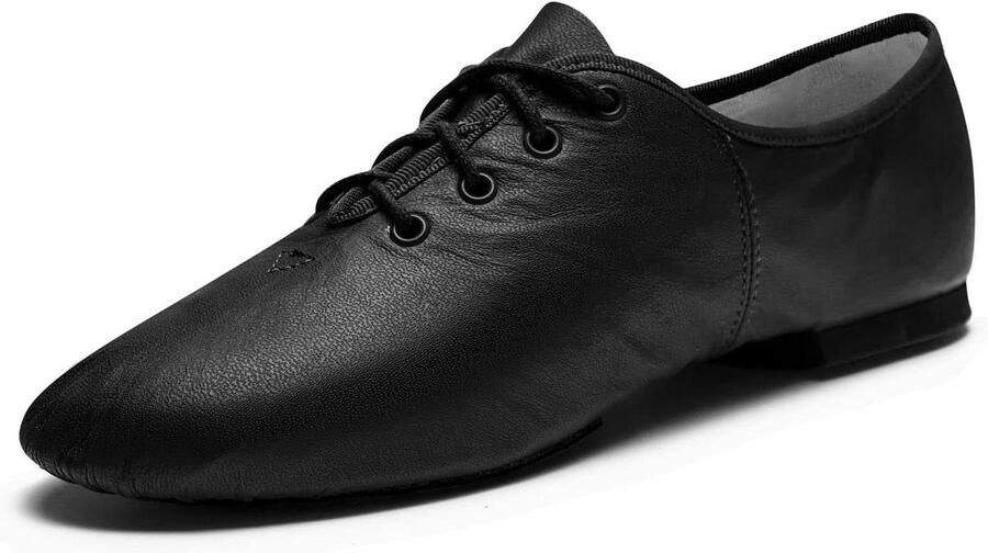 Jazzdansschoenen Leer Dansschoenen Splitzool Dansen en Aerobics Rubberen Hiel Splitzool Zwart