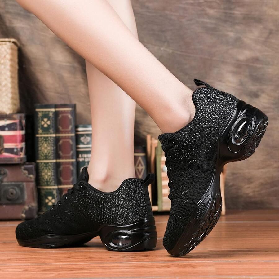 Jazzschoenen voor dames met veters danssneakers met gedeelde zool platform luchtkussen moderne dansschoenen