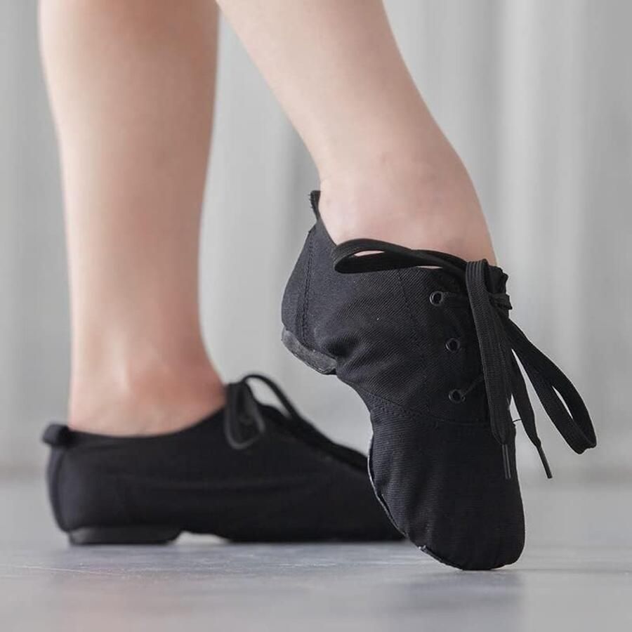 Jazzschoenen voor dames zwart jazzschoenen canvas met leren zool professionele jazz-dansschoenen