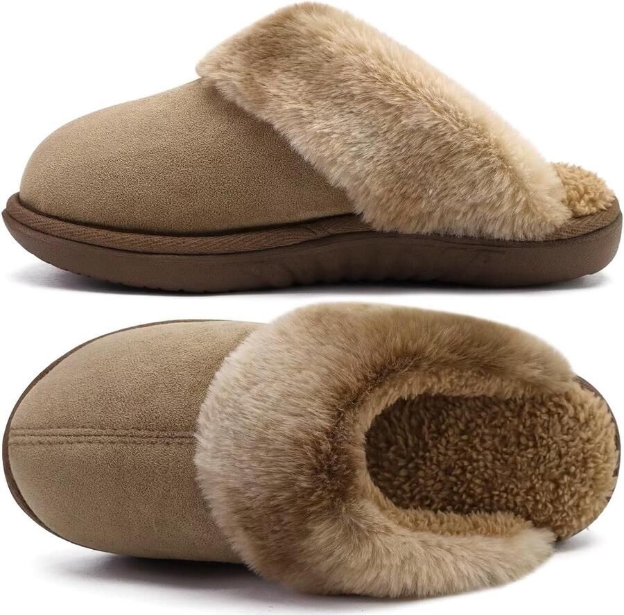 Jiajiale Damespantoffels van traagschuim voor dames instapper voor voetboog suède schuurpantoffel gezellige pluizige imitatiebont winterhuisschoenen indoor en outdoor