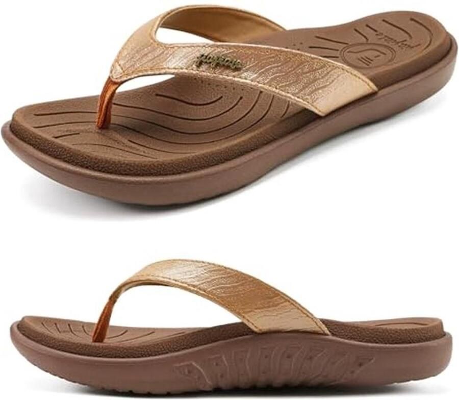 Jiajiale Flip Flops modieuze orthopedische leren stof lichte teenslippers vrouwen comfortabel yoga voetbed badslippers zomer strand anti-slip vaste rubberen zool