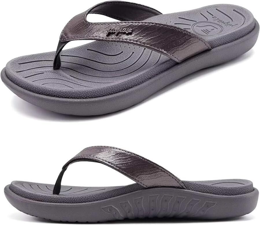 Jiajiale Flip Flops modieuze orthopedische leren stof lichte teenslippers vrouwen comfortabel yoga voetbed badslippers zomer strand anti-slip vaste rubberen zool