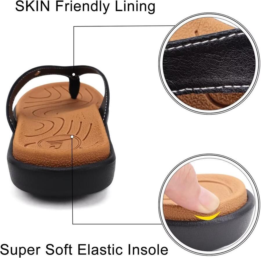 Jiajiale Flip Flops modieuze orthopedische leren stof lichte teenslippers vrouwen comfortabel yoga voetbed badslippers zomer strand anti-slip vaste rubberen zool