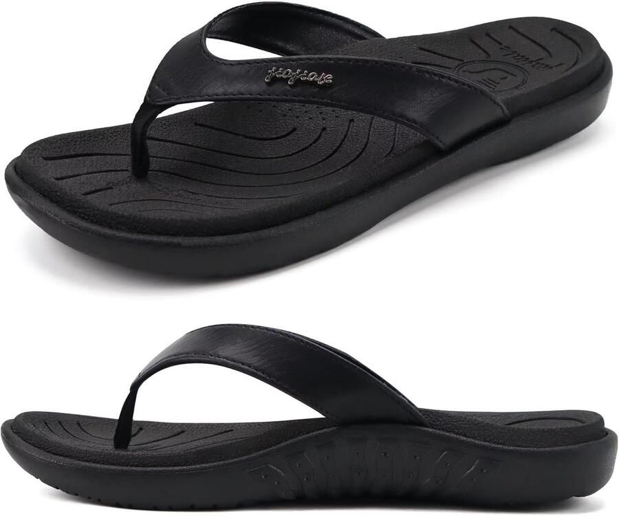 Jiajiale Flip Flops modieuze orthopedische leren stof lichte teenslippers vrouwen comfortabel yoga voetbed badslippers zomer strand anti-slip vaste rubberen zool