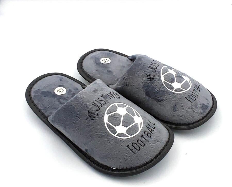 BBS Jongens instap pantoffels basic met voetbal logo zeer zacht met rubberen zool grijs - Foto 2