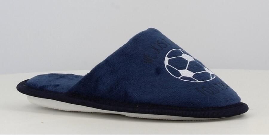 BBS Jongens instap pantoffels basic met voetbal logo zeer zacht met rubberen zool navy marine donker blauw ideaal kerstcadeau of nieuwjaarsgeschenk