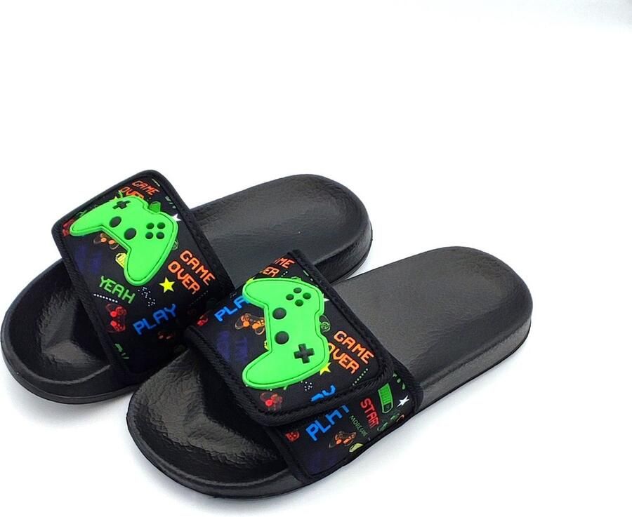 Jongens rubberen slippers marine gaming instap sloffen ideaal voor thuis of als strand bad slipper goede grip