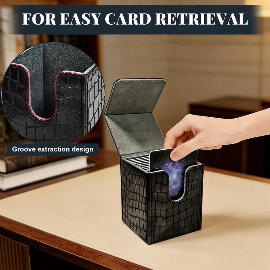 Kaart Opbergdoos Kaartendoos Speelkaarten Etui Kaarten Doos Kaarten Opbergdoos Magnetische Opberging met Krokodilprint in Zwart voor TCG en Verzamelaars