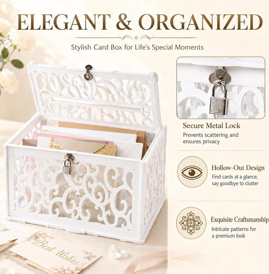 Kaartdoos bruiloft met sleuf van pvc Wedding Card Box voor receptie grote huwelijksdoos voor geldgeschenken gelddoos met slot voor bruiloft verjaardag babyshower jubileum