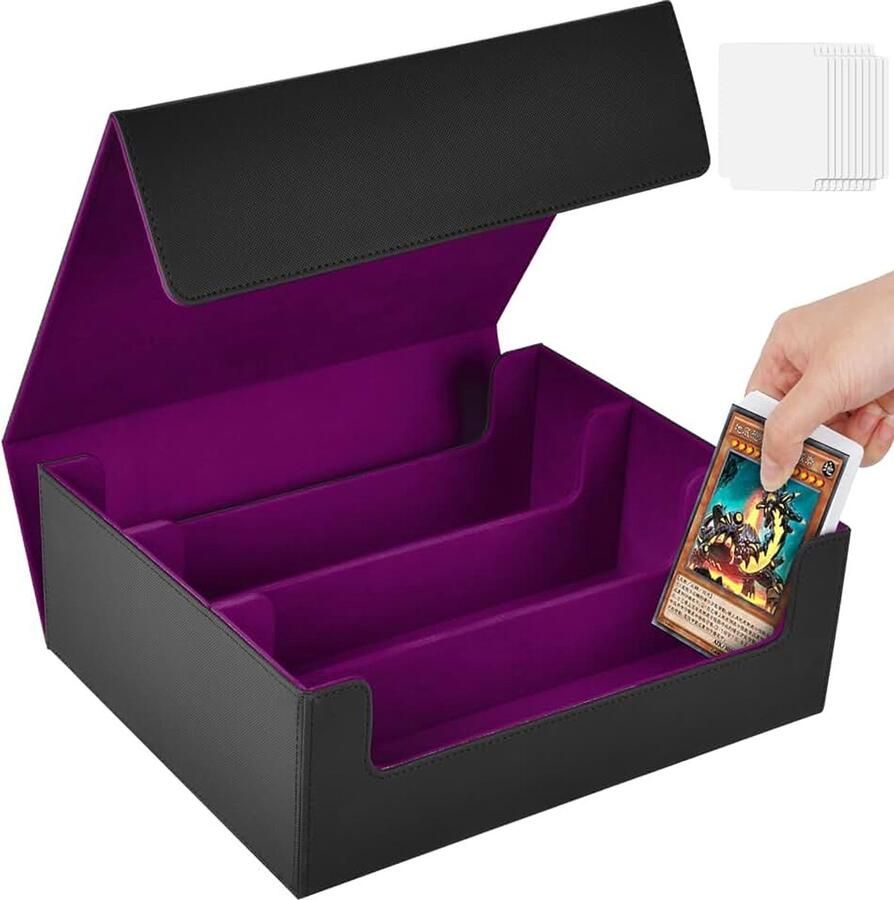 Kaarten voor verzamelkaarten 1800+ PU-lederen commandantskaart-dekhoes met 10 kaartverdelers kaarthouder met magnetische sluiting voor magische spelkaarten (zwart en paars)