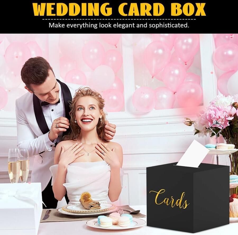 Kaartenbox Bruiloft 22 x 22 x Geschenkdoos met Sleuf en 10 Lege Kaarten Luxe Bruiloftsbox voor Geldgeschenken Eenvoudige Installatie Ideaal voor Trouwfeesten Verjaardagen en Babyshowers