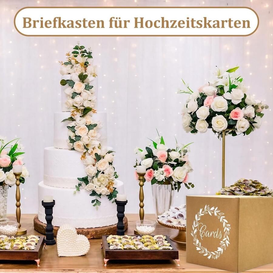 Kaartenbox bruiloft kaartenbox van kraftpapier geschenkdoos gelddoos met 10 stuks wenskaarten bruiloftskaartenbox voor geldgeschenken brievenbus met gleuf voor verjaardag babyshower