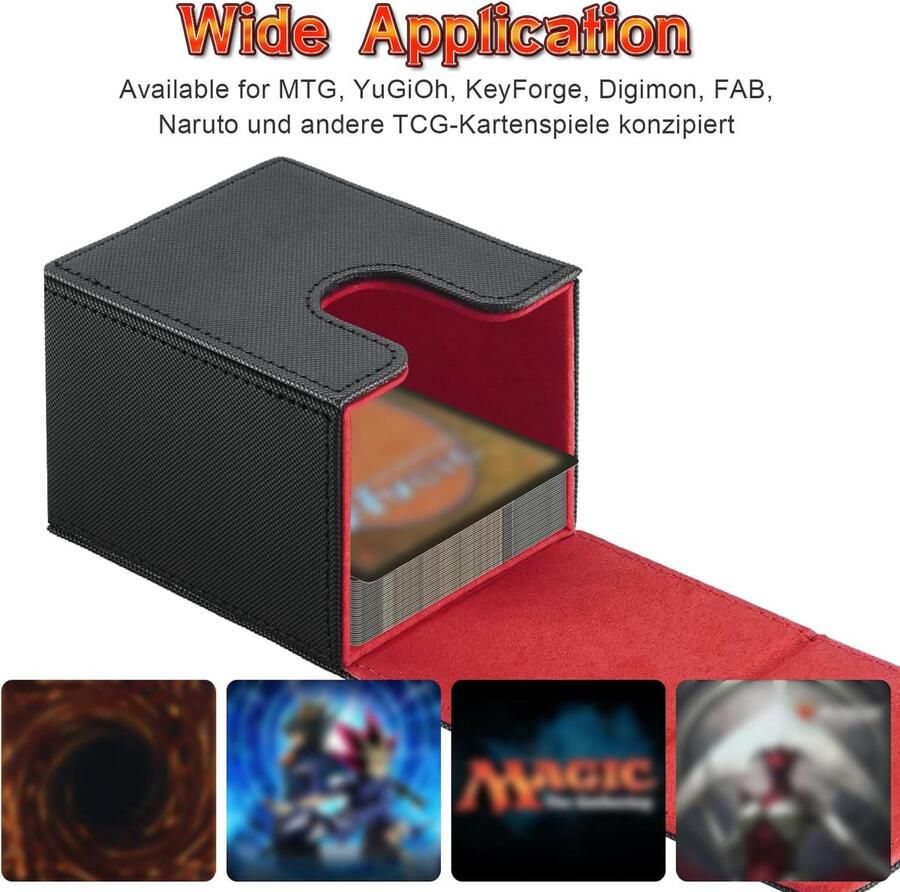 Kaartenbox die meer dan 120 onafhankelijke kaartensets kan bevatten en de magnetische kaartenbox van PU-leer is geschikt voor Yugioh CCG TCG-kaarten (zwart-rood)