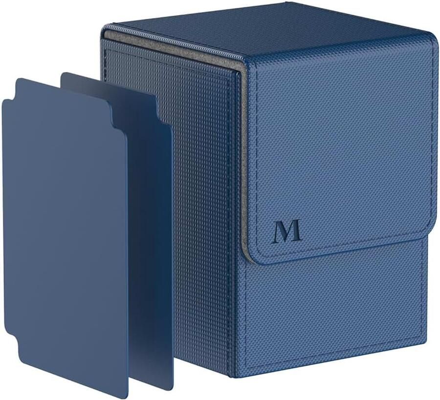 Kaartenbox met 2 scheidingsvakken voor 110 kaarten deck box kaartenhouder voor speelkaarten om te verzamelen en te ruilen (LOGO-M design blauw)