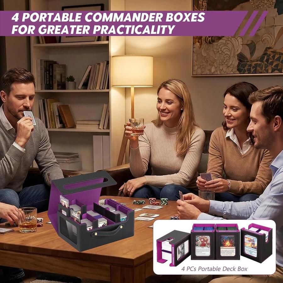 Kaartenbox met dobbelsteenvak magnetische Commander Deck Box met 4 toploader-kaartverdelers kaartstandaards kaartenbox met Commander-display voor MTG TCG CCG sportkaart