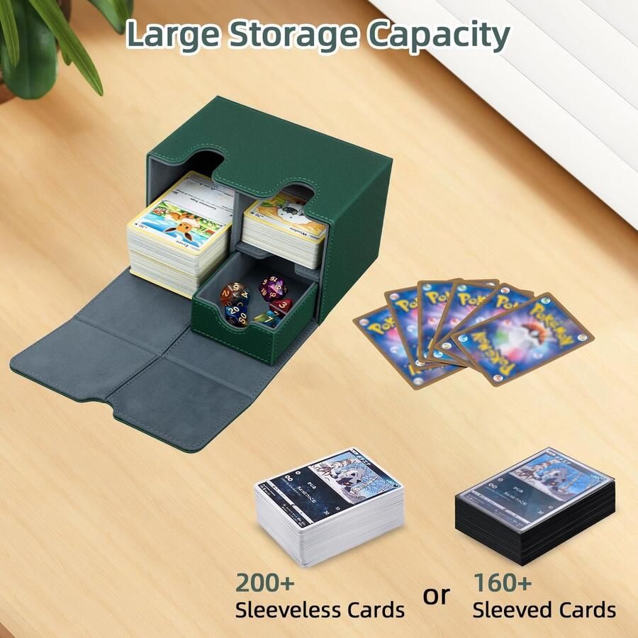 Kaartenbox met kubusbak verzameldoos voor 200+ kaarten PU-leer sterke magnetische kaartenbox compatibel met Magic Commander TCG-kaarten groen