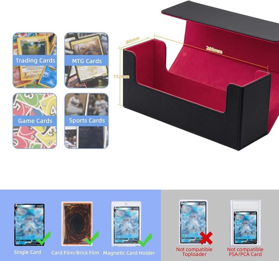Kaartenbox Voor 580+ Nieuw Ongestikte Kaarten Magnetische Kaarthouder 35pt Compatibel Met Magic Commander Tcg-Kaarten Zwart En Rood