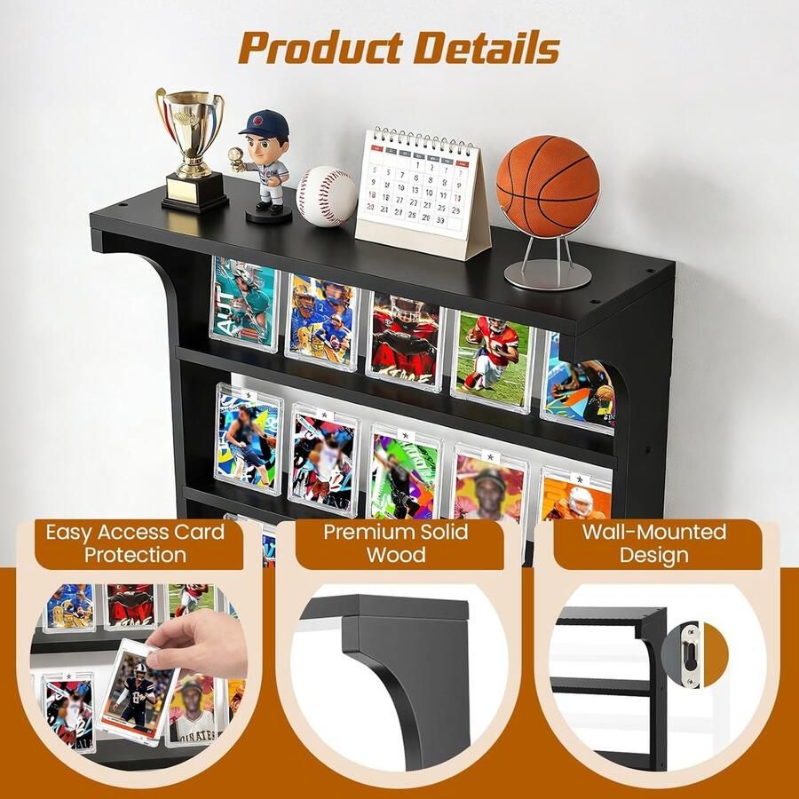 Kaartendisplay zwart houten verzamelkaartenstandaard verzamelkaartenbox voor beoordeelde sportkaarten ruilkaartenbox display voor sportkaartenverzamelingen en