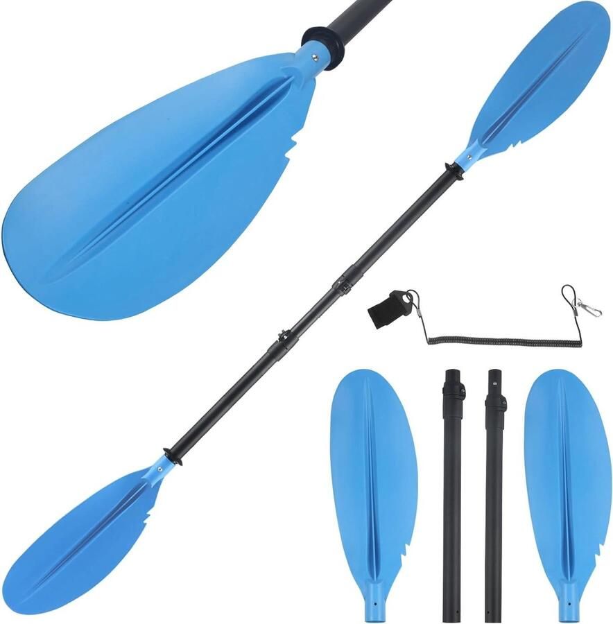 Kajakpeddel kano peddel boot roeispanen telescopisch met kajak peddels riem metalen paal comfort handvatten blauw