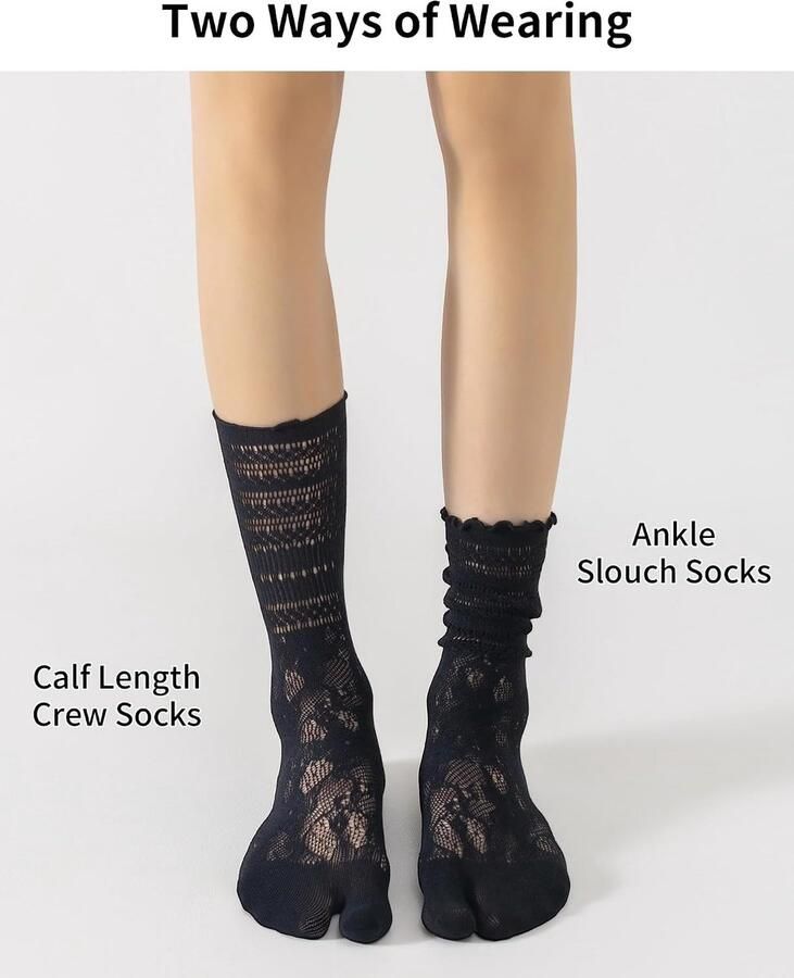 Kant Tabi Sokken voor Vrouwen 3 paar Sexy Ruches Split Toe Sokken Mesh Frilly Slouch Flip Flop Sok voor Ballet Flats