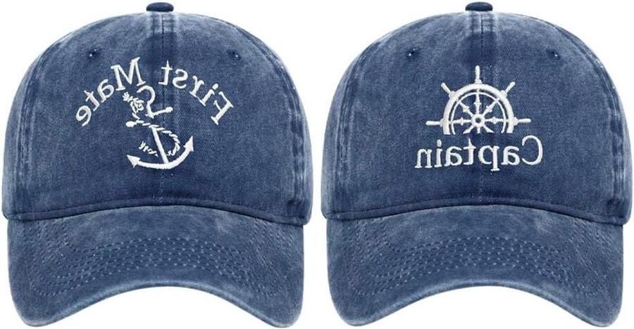 Kapitein en Stuur Hoed Kapiteinspet Schipperspet Boottochten Geborduurd Matchende Set One size Navy
