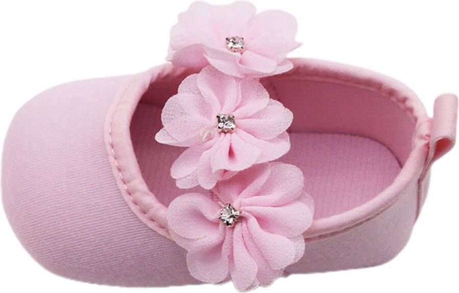 Katoenen Baby Schoenen Inclusief Hoofdband Baby Slippers Slofjes Met anti- Slip Zool Met Stoffen Bloemetjes Ademend Lichtgewicht Roze