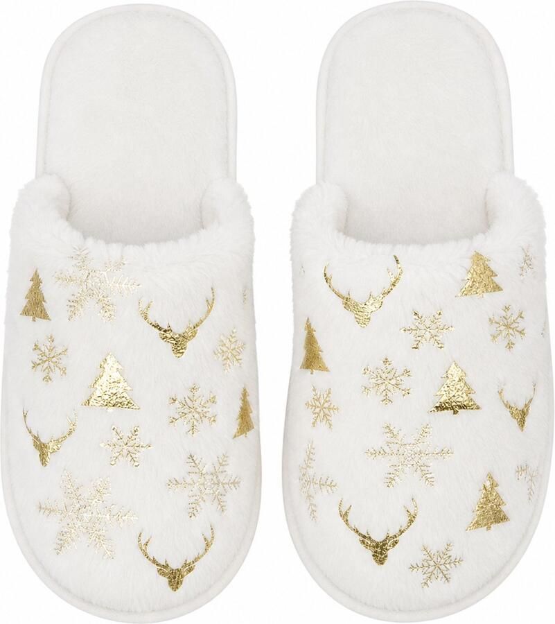 Katoenen pantoffels Binnenpantoffels Katoenen sloffen met pluche voering Pantoffels Zachte zool Wit Eenvoudig ontwerp Unisex