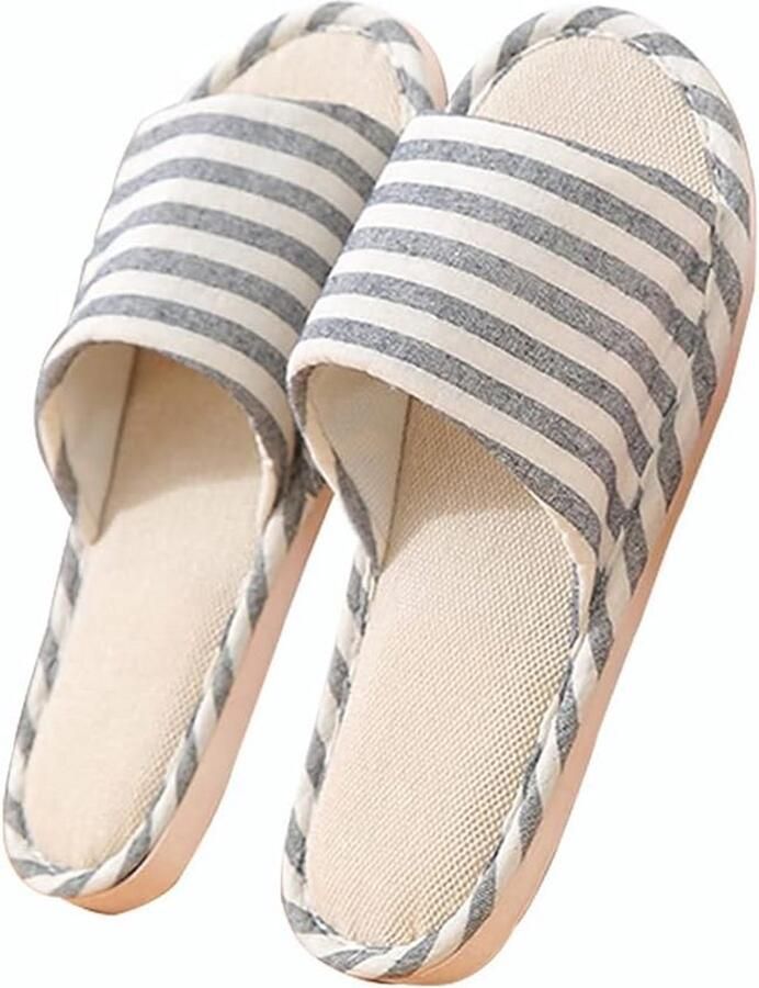 Katoenen Vlaspantoffels voor en Casual Open Tenen Huisschoenen met Antislip Zolen