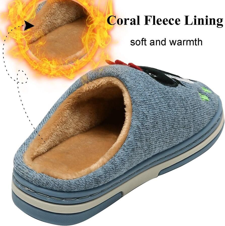 Katoenen winterpantoffels voor kinderen warme zachte pluche pantoffels knuffelige slippers met cartoon-dinosaurus voor en