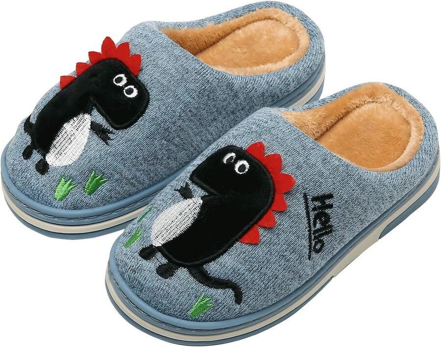 Katoenen winterpantoffels voor kinderen warme zachte pluche pantoffels knuffelige slippers met cartoon-dinosaurus voor en