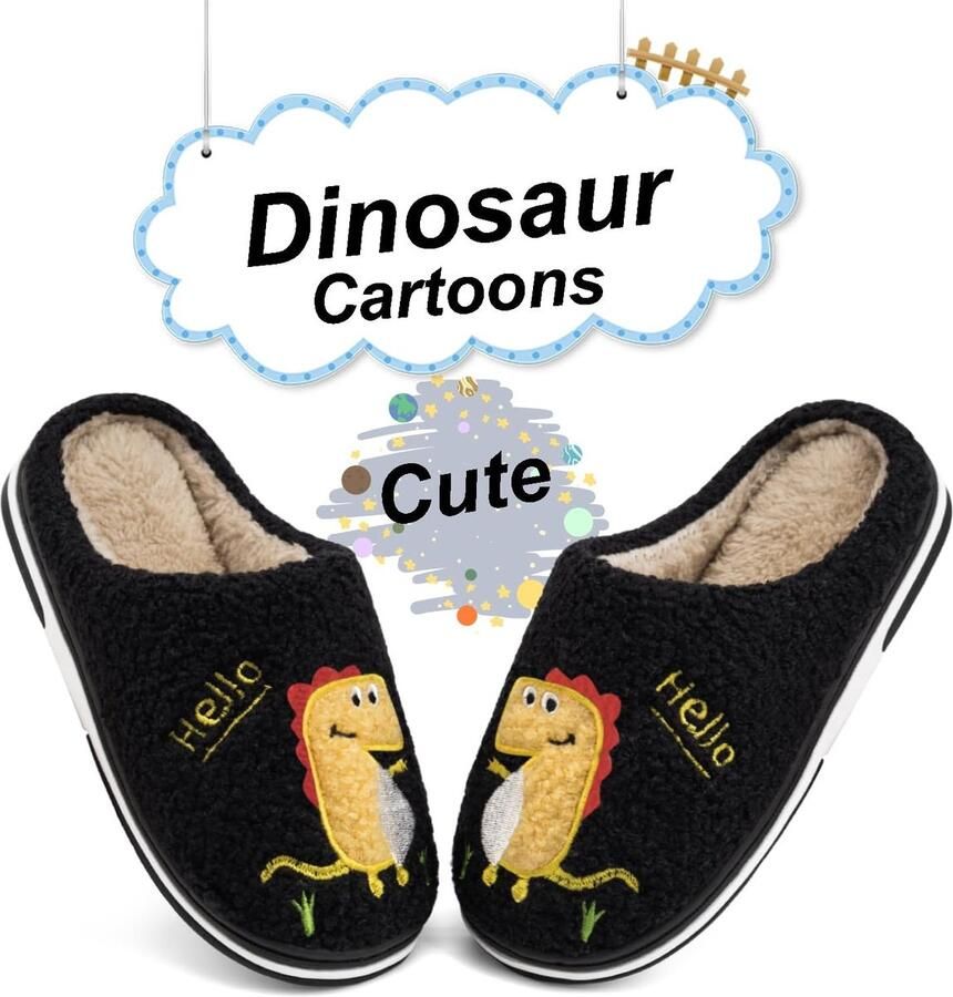 Katoenen winterpantoffels voor kinderen warme zachte pluche pantoffels knuffelige slippers met cartoon-dinosaurus voor en