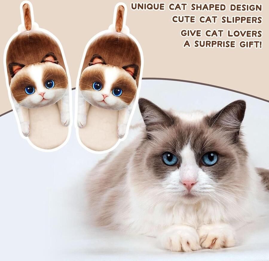 Kattenpantoffels voor en warme winterpantoffels dieren pluche antislip hoedschoenen kattenslippers knuffelig kattenliefhebbers cadeaus voor