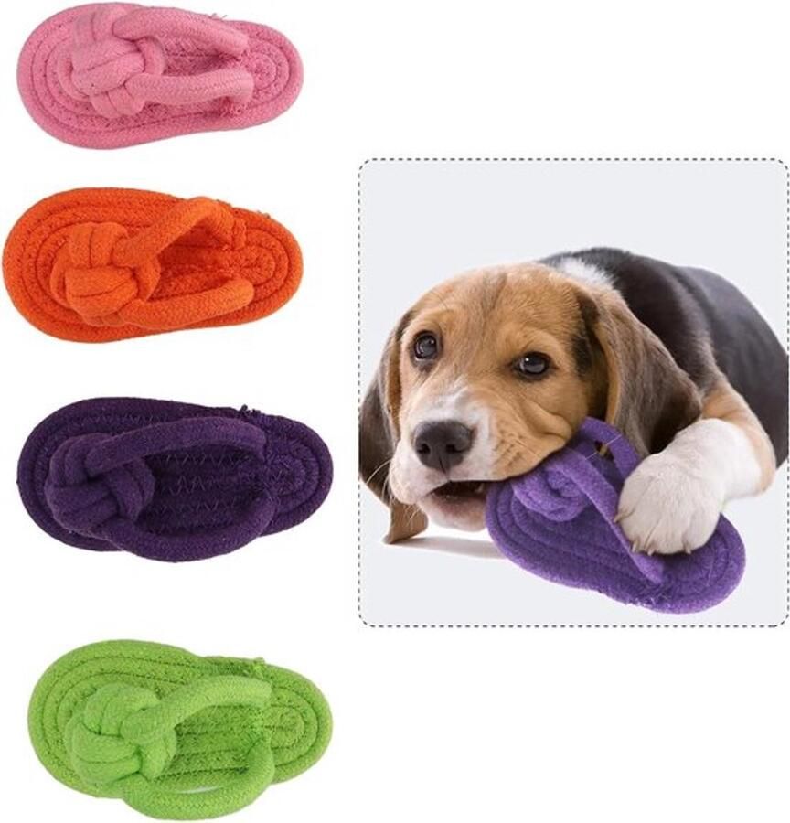 Kauwspeelgoed voor Puppies Pantoffel Schoen Flip Flops Vorm Tandjes Verzorging Maaltanden Reiniging Katoenen Touw Materiaal Set van 4 stuks