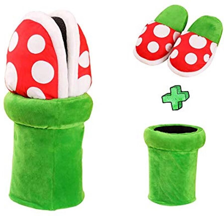 Kawaii Piranha Pluche Slippers met Pot Houder Pluche Slippers voor Volwassenen en Tieners Groene Polka Dot