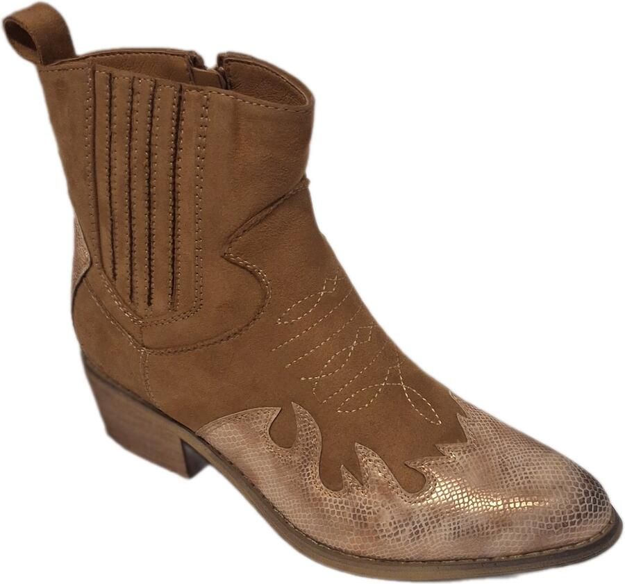 KAYLA-COWBOYBOOTS-GEDECOREERD-CAMEL-HAK -LEDERLOOK